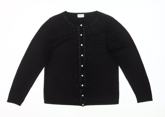 Additional front view of Mackays Black Medium Cardigan Jumper Embroidered Knit Long Sleeve