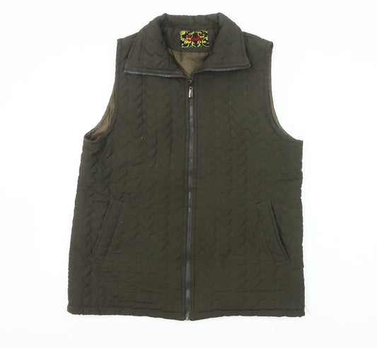 Baihe Women's Green Quilted Sleeveless Waistcoat XL Zip Pockets