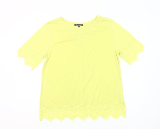 Bonmarché Women’s Yellow Lace Trim Short Sleeve T-Shirt Size 12