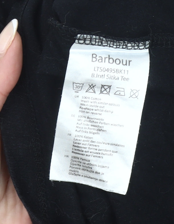 Barbour Women’s Black Logo T-Shirt UK 14 Short Sleeve Cotton