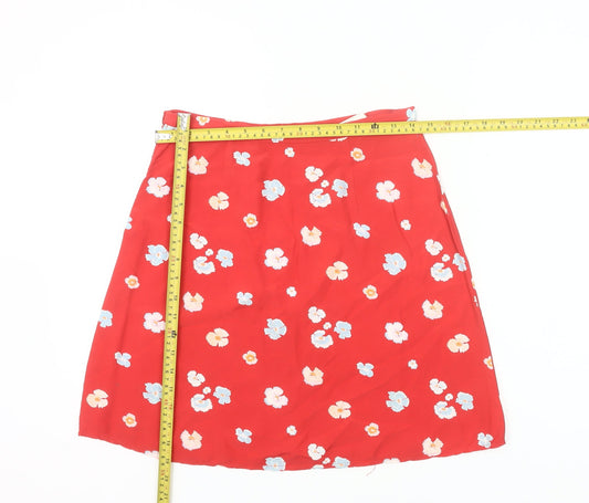 United Colors of Benetton Womens Red Floral A-Line Viscose Skirt Size 14