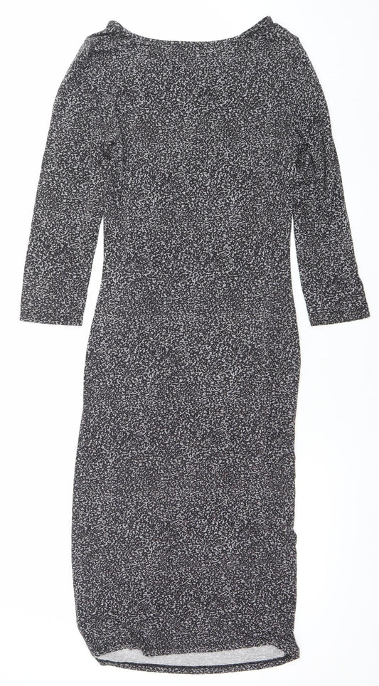 Oasis Women Black Animal Print Bodycon Dress Size S