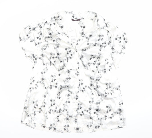 Evans Womens White Floral Satin Button-Up Blouse Size 22