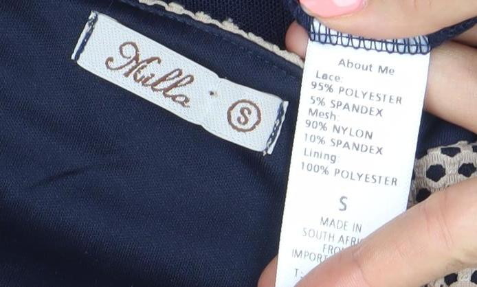 MKE Women’s Blue Beige Lace Halter Bodycon Midi Dress S