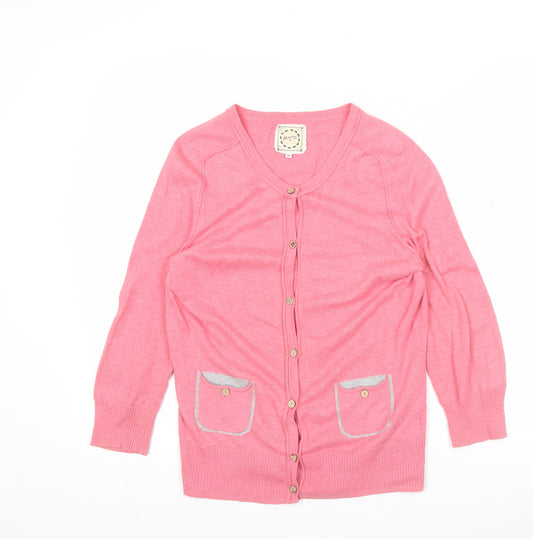 Additional front view of Mantaray Women’s Pink Cotton Cardigan, size UK 10, V-Neck Pockets