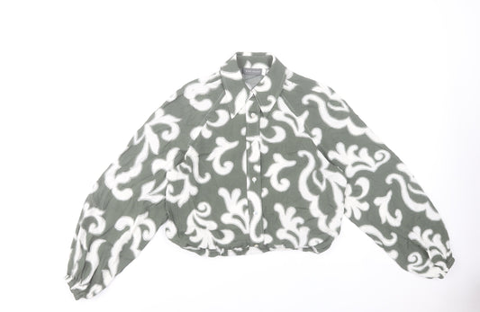Mint Velvet Women’s Green Floral Blouse XS Long Sleeve Cropped