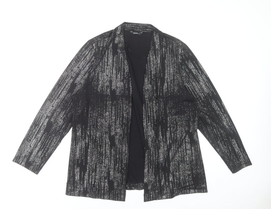 Additional front view of Roman women’s black glitter long sleeve open tunic blouse, size UK 16