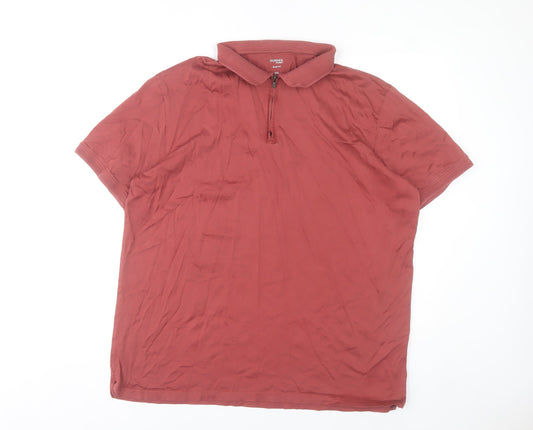 Additional front view of Dunnes Men’s Red 2XL Cotton Polo Shirt Short Sleeve Zip Neck