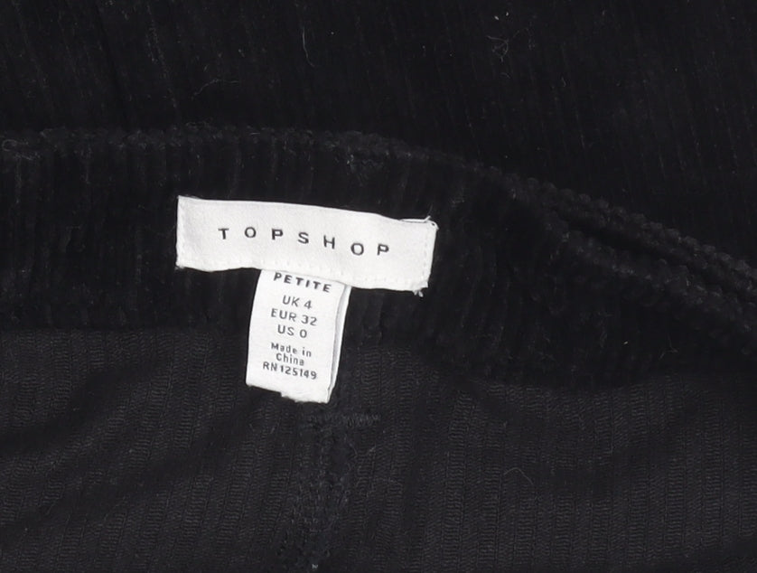 Topshop Women’s Black Corduroy Short Skirt UK 4 Petite Zip Buckle