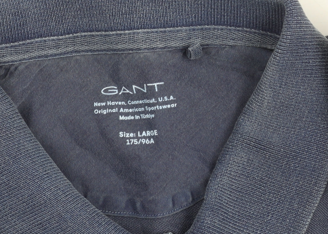 Gant Men's Blue Cotton Polo Shirt Size L Short Sleeve Casual