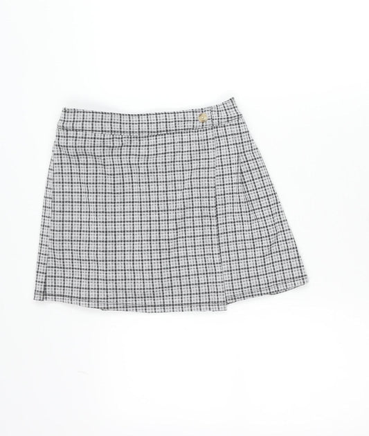 Additional front view of Abercrombie & Fitch Kids Teens Grey Check Pleated Skort, size 14