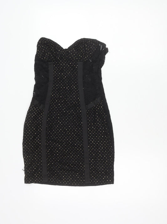 Naanaa Womens Black Strapless Sweetheart Lace Bodycon Dress Size 8