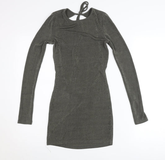 Edited Women’s Green Bodycon Mini Dress Size S Long Sleeve Backless
