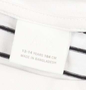 Zara Teens White Striped Cotton T-Shirt XS Crew Neck Casual Top