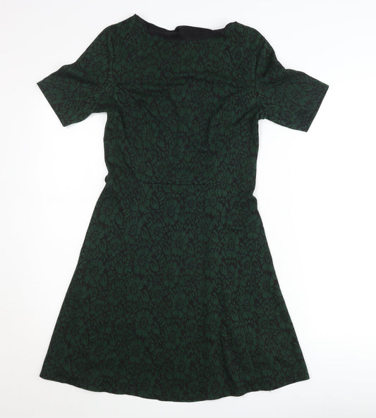 Additional front view of Red Herring Women’s Green Floral Jacquard A-Line Dress, size UK 8