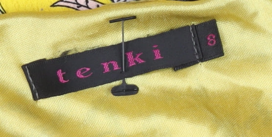 Tenki Women’s Yellow Floral A-Line Belted Sleeveless Dress Size 8