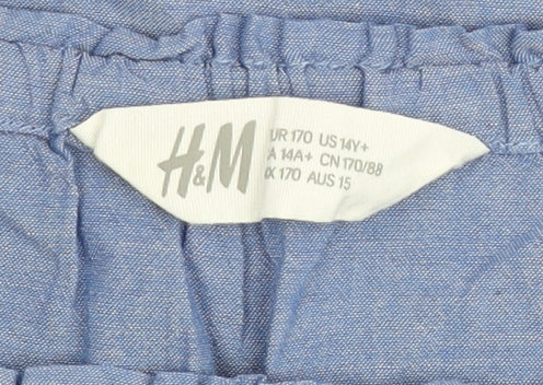H&M Teens Blue Cotton Off Shoulder Blouse Size 14 Short Sleeve