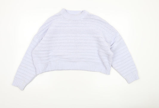 Bershka Women’s White Chunky Knit Crew Neck Pullover Jumper Size S