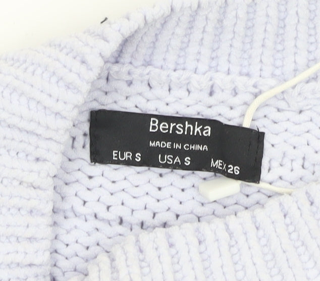 Bershka Women’s White Chunky Knit Crew Neck Pullover Jumper Size S