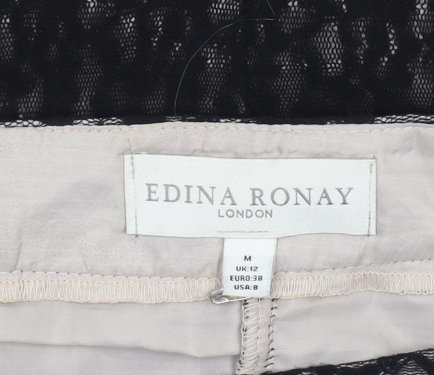 Edina Ronay Womens Black Size 12 Lace Pencil Skirt Ruffle Hem