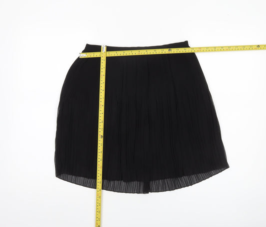 Zara Women Black Pleated Knee Length Skirt Size S Polyester