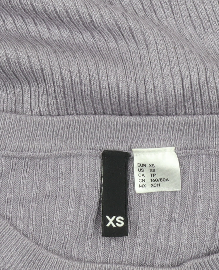 Women's Purple XS Ribbed Cut-Out Sleeve Slim Pullover Jumper