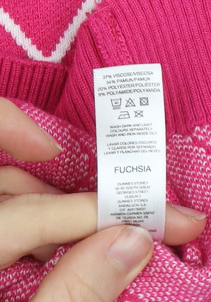 Savida Women’s Pink Mock Neck Pullover Jumper Size 10 Argyle Knit