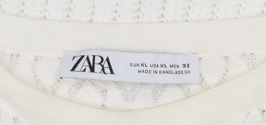 Zara Women’s Ivory Knit T-Shirt XL Crew Neck Short Sleeve Lightweight