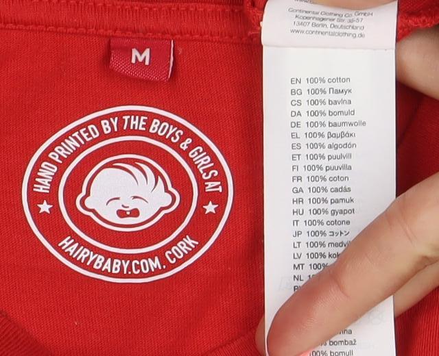 Hairy Baby Mens Red Cotton Graphic T-Shirt Size M Funny Logo