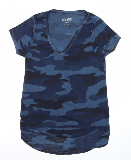 Additional front view of Lucky Brand unisex blue camo v-neck xs regular fit t-shirt
