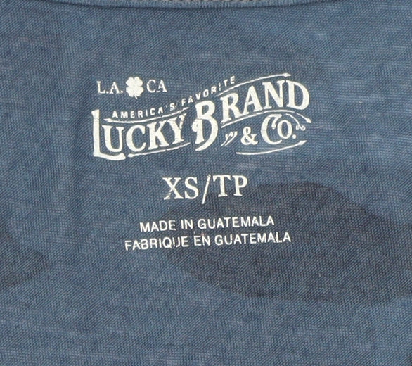 Lucky Brand Unisex Blue Camo V-Neck XS Regular Fit T-Shirt