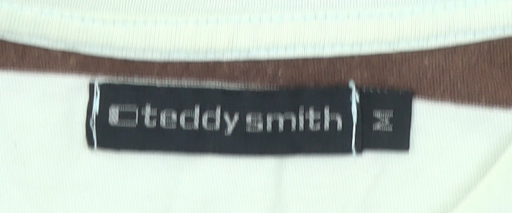 Teddy Smith Unisex Adults Brown White Striped T-Shirt Size M