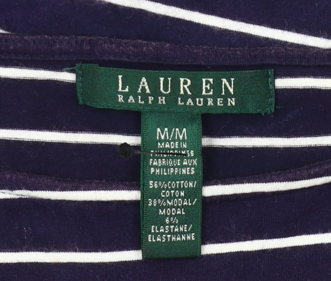 Ralph Lauren Womens Blue Striped Shift Dress M Stretch Casual