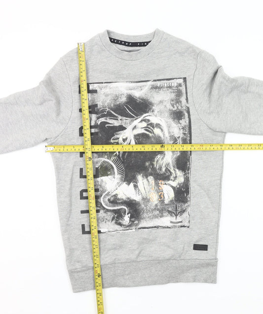 Mens UK Size S Firetrap Grey Pullover Sweatshirt