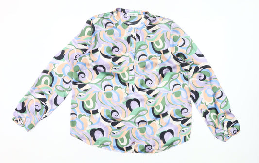Additional front view of Gallery Women’s Multicoloured Blouse, size UK 14, Retro Geometric Long Sleeve