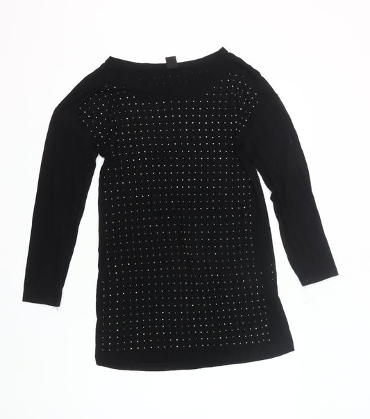 Vila Womens Black Studded Tunic Blouse Size M Long Sleeve Party Top