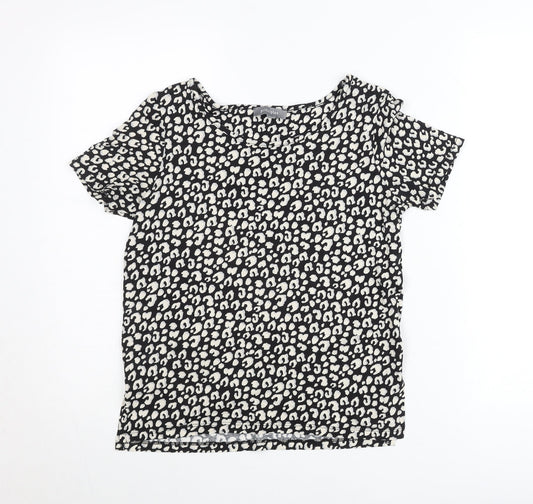 Additional front view of Principles women’s black animal print scoop neck t-shirt, size UK 8