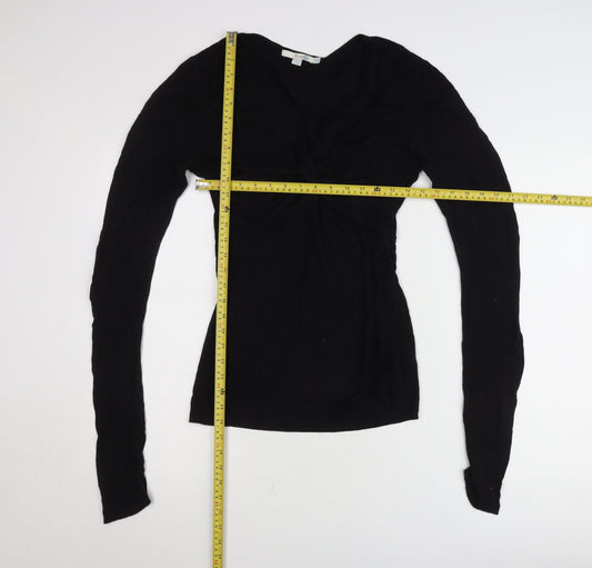 Boden Womens Black Viscose Long Sleeve V-Neck Slim Fit Tunic Blouse Size 10
