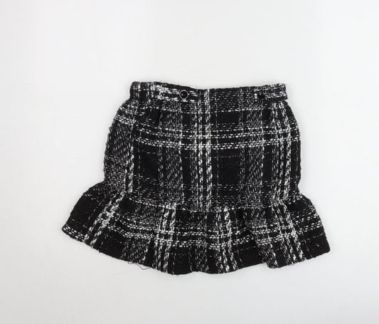 Additional front view of Dunnes Women’s Black Check Tweed Ruffle Mini Skirt, size UK 8