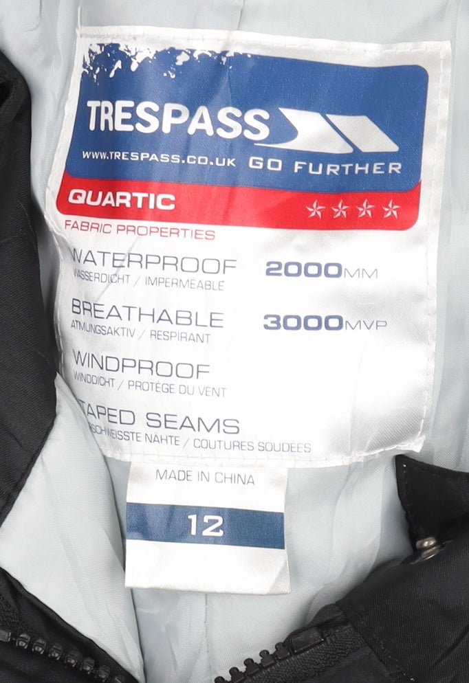 Trespass Teens Black Snow Pants Waterproof Windproof Size 12 Slim