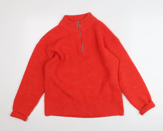 Marks and Spencer Womens Red Size 10 Chunky Knit Half Zip Jumper