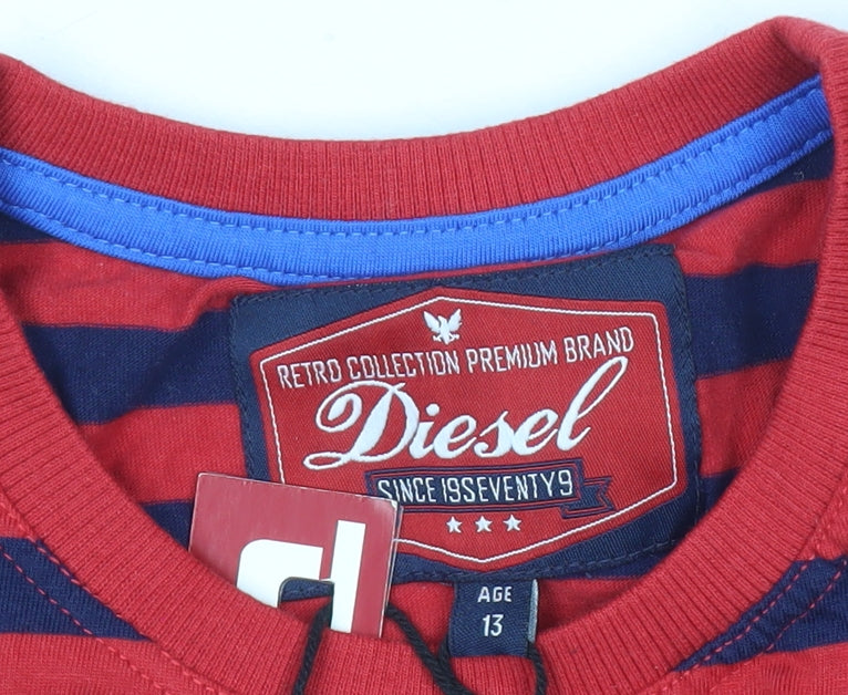 Diesel Boys Red Striped Short Sleeve Cotton T-Shirt Age 13