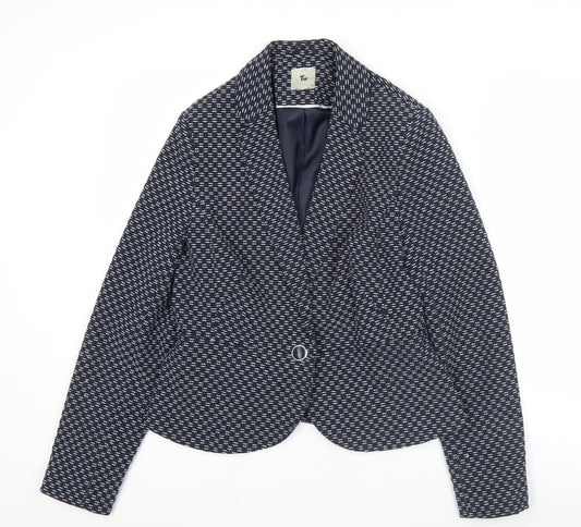 Tu Women’s Blue Size 12 Geometric Blazer Jacket Workwear