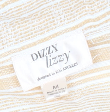 Dizzy Lizzy Women’s Beige Striped Cotton Playsuit Size M