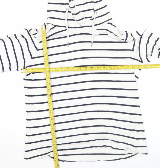 Regatta Womens White Striped Pullover Hoodie UK 16 Long Sleeve Cotton