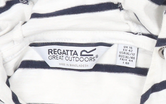 Regatta Womens White Striped Pullover Hoodie UK 16 Long Sleeve Cotton