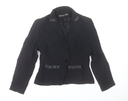 Pied A Terre Womens Black Blazer Jacket Size 12 Single Breasted Notch Lapel