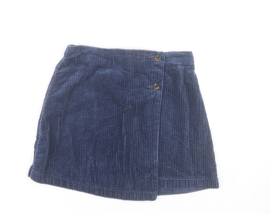 Additional front view of Dunnes girls’ blue corduroy a-line skirt 7-8 years button detail