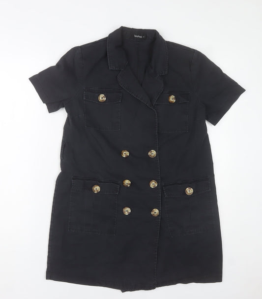 Boohoo Women’s Black Shirt Dress UK 8 Short Sleeve Cotton