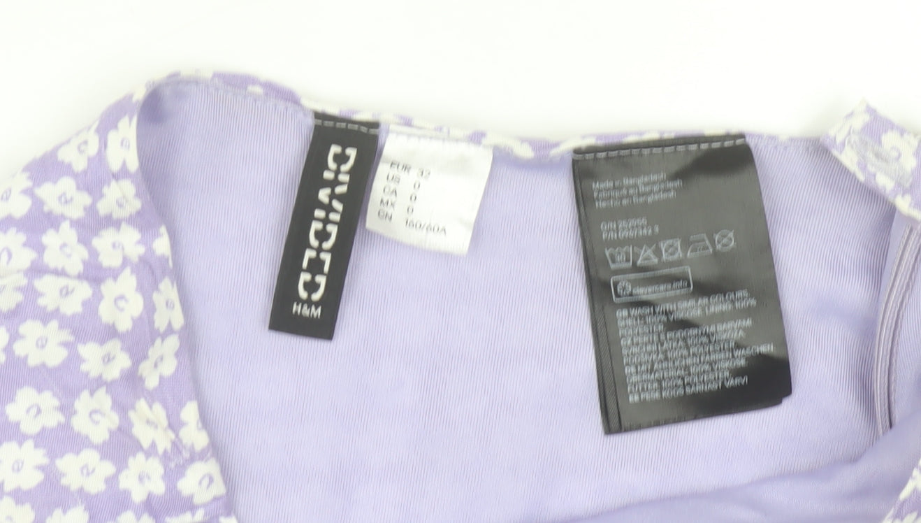 H&M Women Purple Floral A-Line Short Skirt Size 4 Cotton Blend